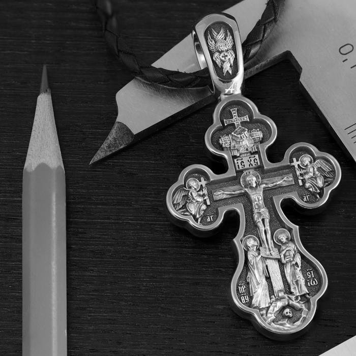 крест «распятие. икона божией матери «нерушимая стена». три святых», серебро 925 проба (арт. 101.833)