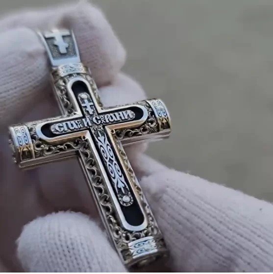 крест «распятие, спас нерукотворный», серебро 925 проба эбен (арт. кэ0032и)