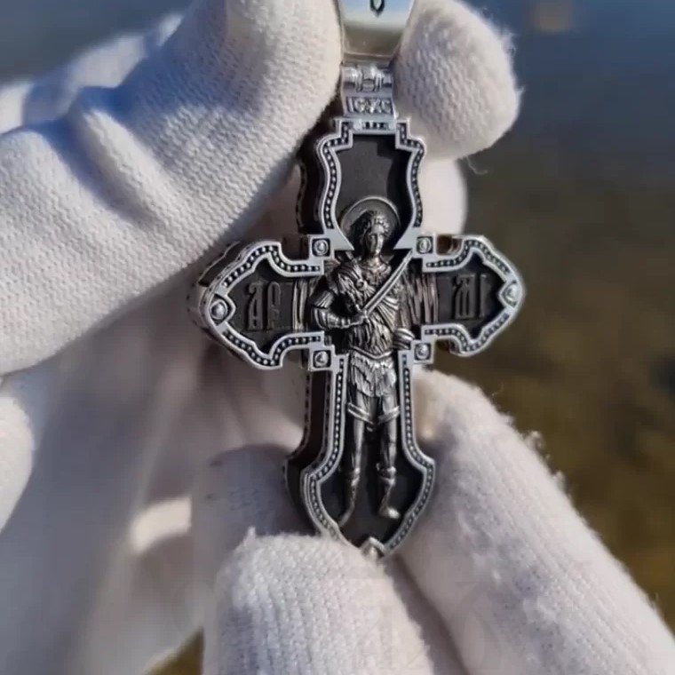 крест «распятие, архангел михаил», серебро 925 проба эбен (арт. кэ010а)